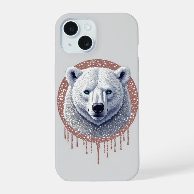 Polar Bear Geometric Portrait Soft Neutral Tones iPhone 15 Case (Back)