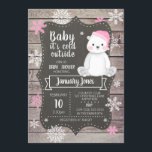 Polar Bear Girl Baby Shower Invitation I Pink<br><div class="desc">Check out these adorable girl polar bear invitations. This cute winter themed invitation features a cute polar bear illustration with a pink winter hat. The invitation is designed with a wood and chalkboard background and snowflakes creating a cosy rustic feel. Personalise your invitation with the guest of honours name and...</div>
