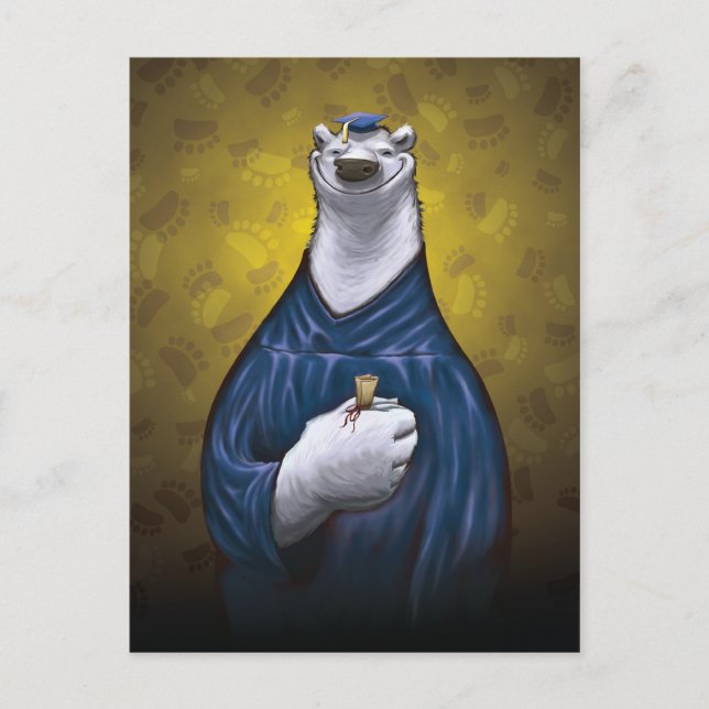 Polar Bear Graduation Post Card Blue (Front)