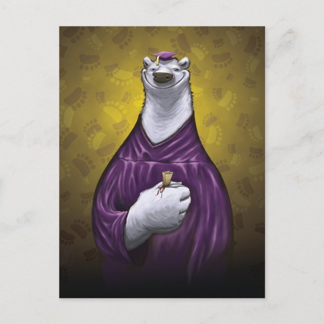 Polar Bear Graduation Post Card Purple (Front)