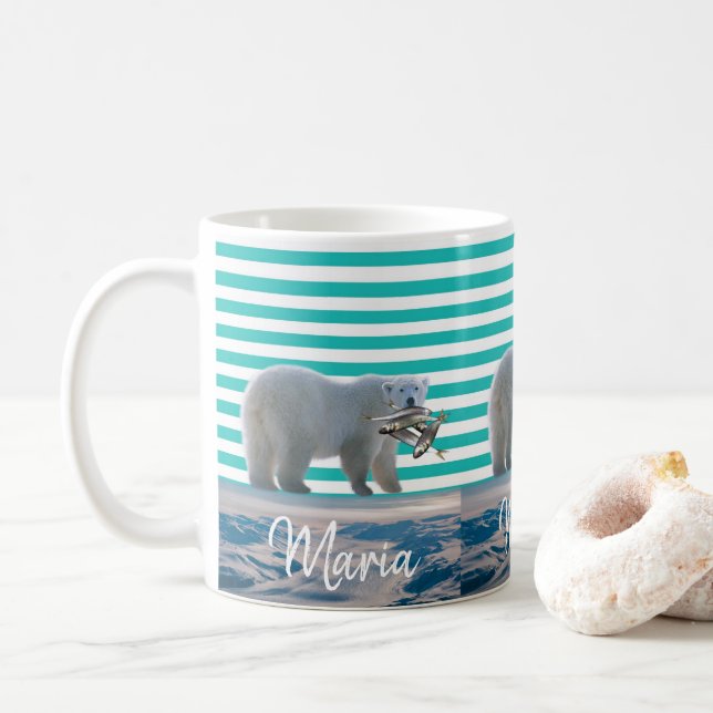 Polar Bear Green Stripe Mug (With Donut)