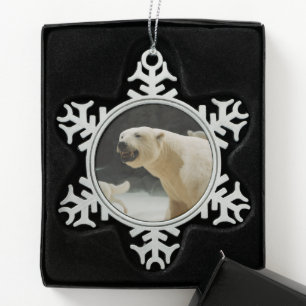 Polar Bear Grin Snowflake Pewter Christmas Ornament