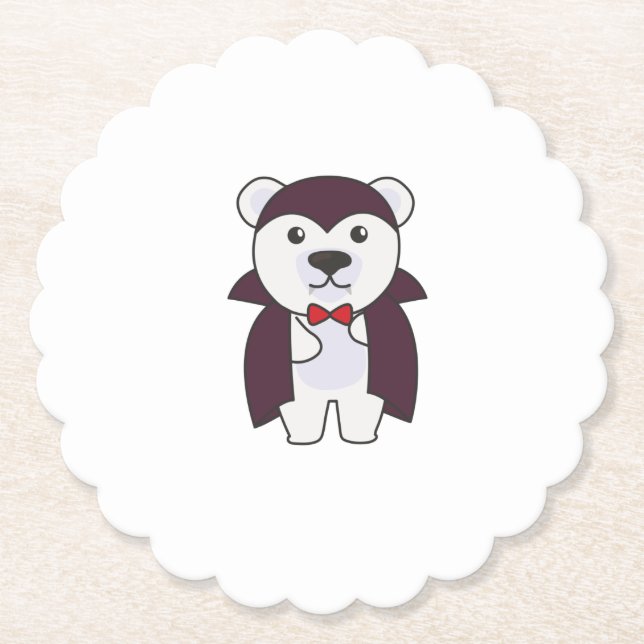 Polar Bear Halloween Cute Devil Kids Vampire Paper Coaster (Front)