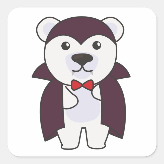 Polar Bear Halloween Cute Devil Kids Vampire Squar Square Sticker (Front)