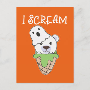 Polar Bear Halloween Ghost I Scream Ice Pun Holiday Postcard