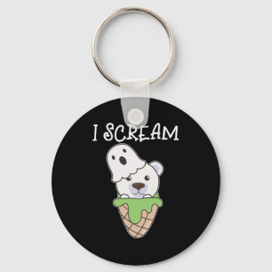 Polar Bear Halloween Ghost I Scream Ice Pun Key Ring