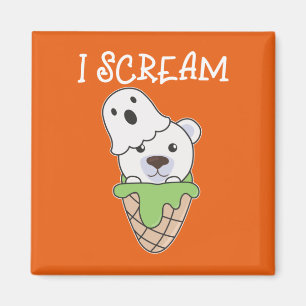 Polar Bear Halloween Ghost I Scream Ice Pun Magnet