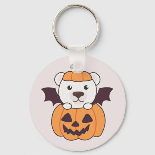 Polar Bear Halloween Pumpkin Bat Costume Keychain