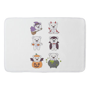 Polar Bear Halloween Witch Devil Pumpkin Vampire Bath Mat