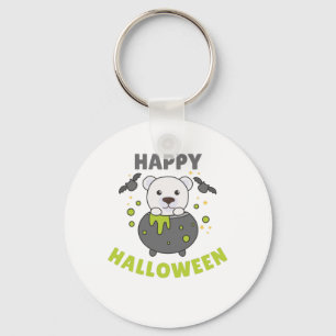 Polar Bear Happy Halloween Cauldron Bat Key Ring
