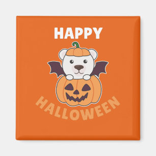 Polar Bear Happy Halloween Pumpkin Bat Costume Magnet