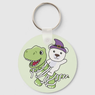 Polar Bear Happy Halloween T-rex Mummy Costume Key Ring
