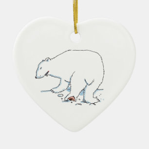 Polar Bear heart ceramic ornament