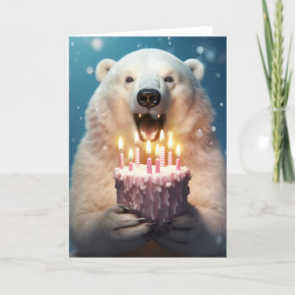 Polar Bear holding a Birthday Cake Card
