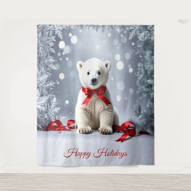 Polar Bear Holiday Backdrop Tapestry (Front)