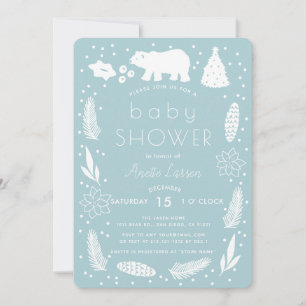 Polar Bear Holiday Foliage Baby Shower Invitation