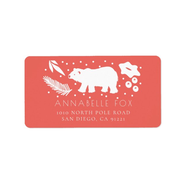 Polar Bear Holiday Red Return Address Label (Front)