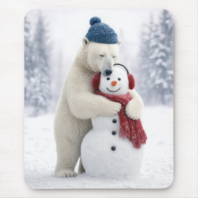 Polar Bear Hugging a Snowman Mouse Pad (Front)