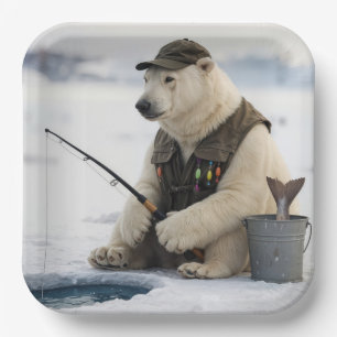 Polar Bear Ice Fishing Paper Plate