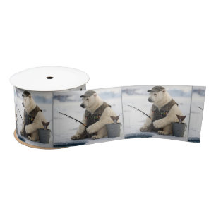 Polar Bear Ice Fishing Satin Ribbon