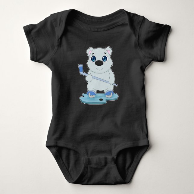 Polar bear Ice hockey Ice hockey stick Baby Bodysuit (Front)