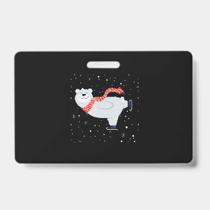Polar Bear Ice Skating On Christmas ID Badge
