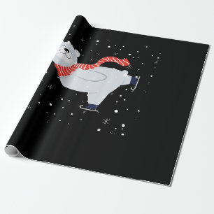 Polar Bear Ice Skating On Christmas Wrapping Paper