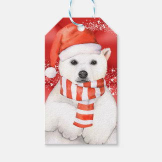polar bear in a santa cap - snowflakes w white gift tags