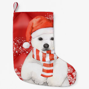 polar bear in a santa cap - snowflakes w white small christmas stocking