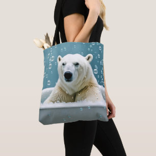 Polar Bear In Bubble Bath Tote Bag