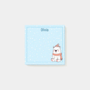 Polar Bear In Hat And Scarf Personalised Post-it Notes