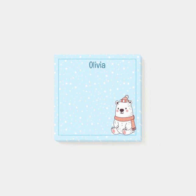 Polar Bear In Hat And Scarf Personalised Post-it Notes (Front)