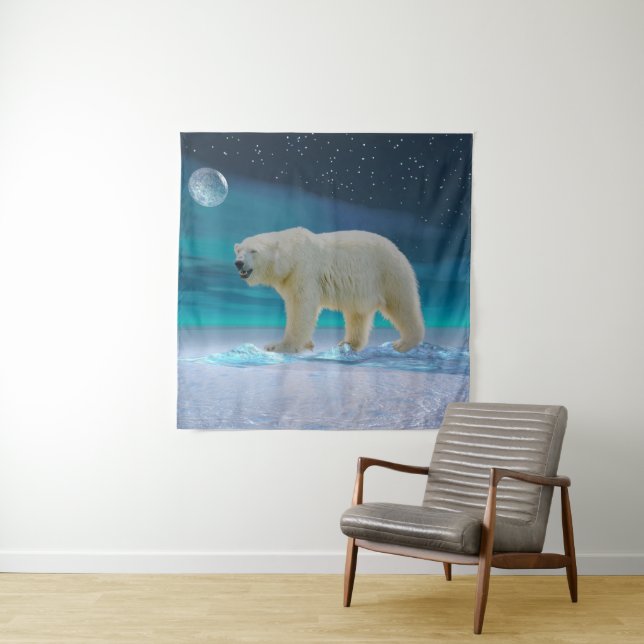 Polar Bear in Moonlight Tapestry (In Situ)