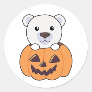 Polar Bear In Pumpkin Sweet Polar Bears Happy Clas Classic Round Sticker