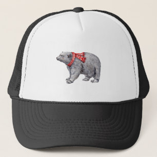 Polar Bear in Red Scarf Trucker Hat