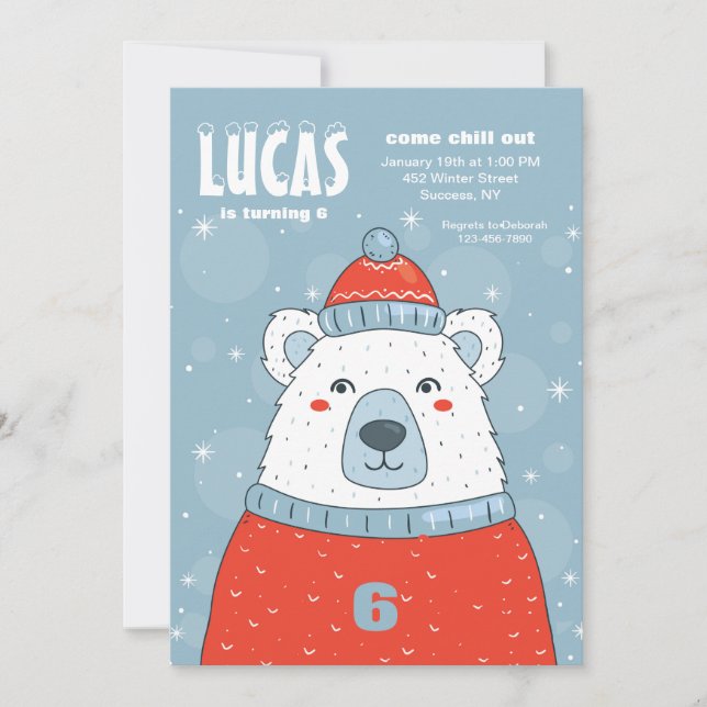 Polar Bear in Red Sweater Invitation (Front)