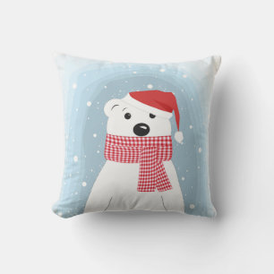 Polar bear in Santa hat, personalized Cushion