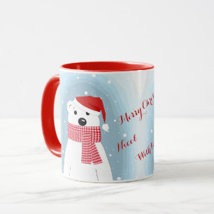 Polar bear in Santa hat, personalized Mug