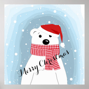 Polar bear in Santa hat, personalized Poster