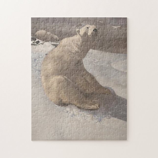 Polar bear in snow  illustration gray brown white jigsaw puzzle (Vertical)