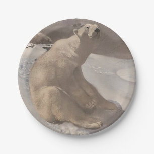 Polar bear in snow vintage illustration  paper plate