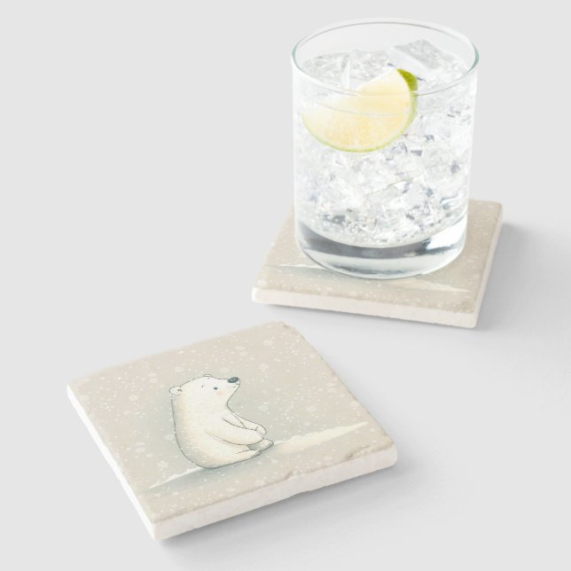 Polar Bear In Snowflakes Stone Coaster (Side)