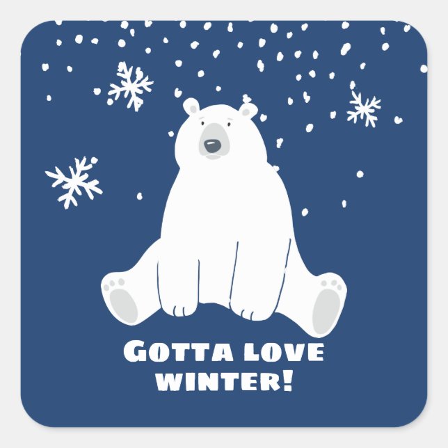 Polar Bear in Snowy Winter Square Sticker (Front)