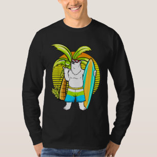 Polar Bear in Swim Trunks Sunglasses and Surf Boar T-Shirt