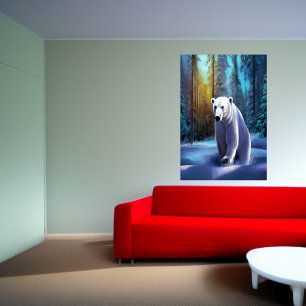 Polar bear in the snowy forest AI Art Poster