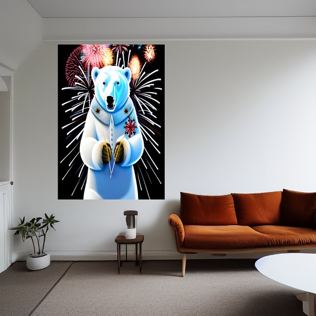 Polar bear in uniform and firework | AI Art Poster (Creator Uploaded)