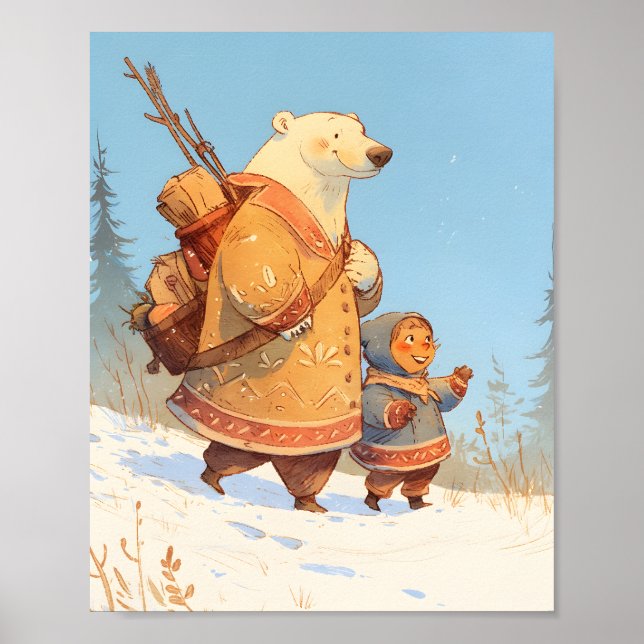 Polar Bear & Inuit Child Winter Nursery Poster (Front)