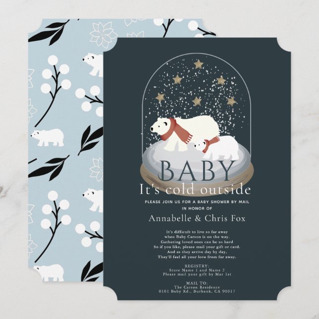 Polar Bear Its Cold Navy Baby Shower by Mail Invitation (Front/Back)