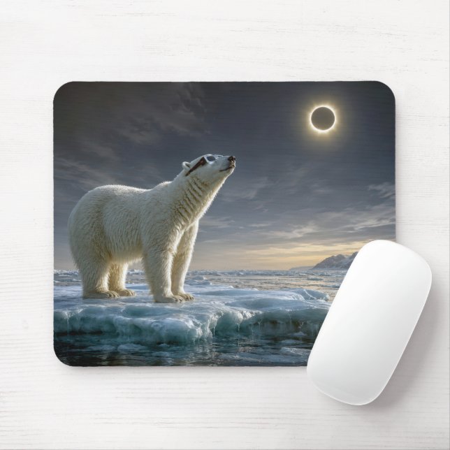 Polar Bear Looking at Solar Eclipse  Mouse Pad (With Mouse)