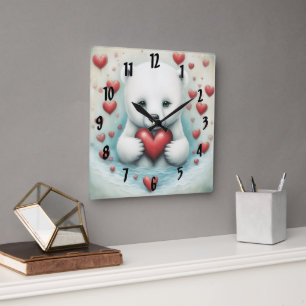 Polar Bear Love 1 Square Wall Clock